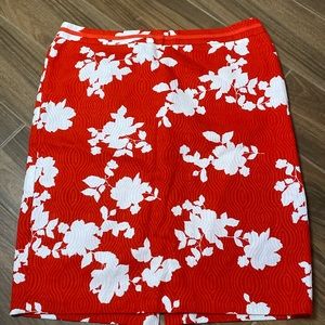 Talbots red and white floral midi skirt